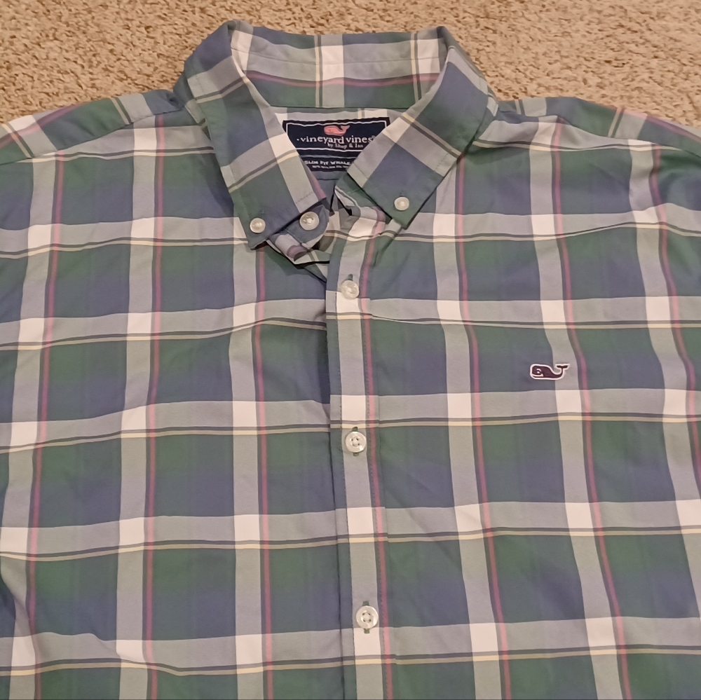 Vineyard Vines Men's Green Plaid Shirt Lightweight Slim Fit Whale Shirt Mens XXL